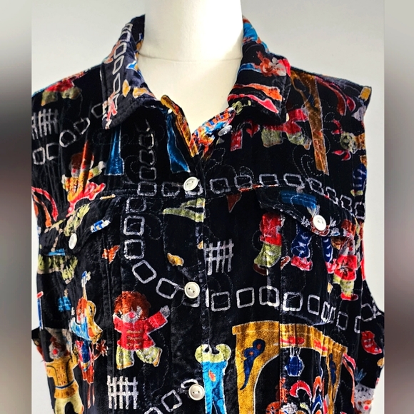 CHICO'S Vintage Women Collared Shirt Size L Black Sleeveless Button Lined - Picture 2 of 6